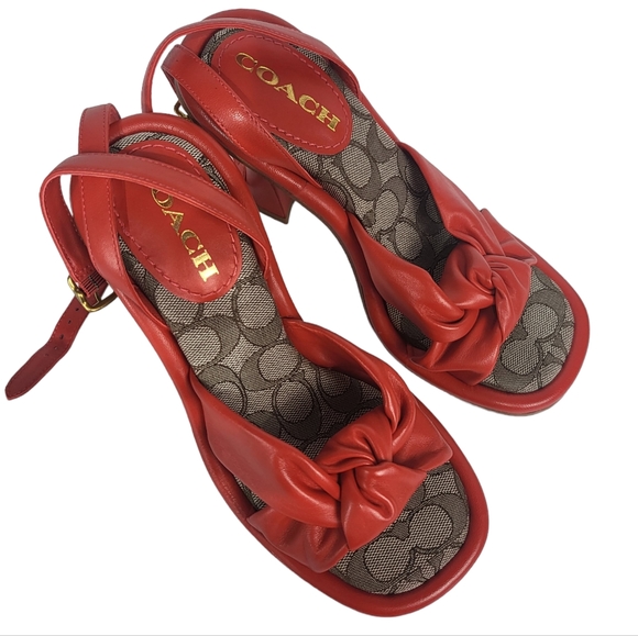 Coach Quincey Puffy Ankle Strap Sandals Red 7 - Picture 4 of 4